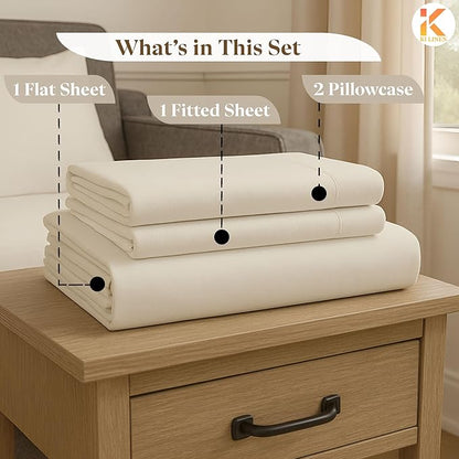 Sleeper Sofa Bed Sheet Set - Full Size 4 PC's Sheet Set Sofa Bed Sheets - 100% Cotton 400 Thread Count Sofa Sheets - Sleeper Sofa Sheets - Fits Mattresses Up to 6" Drop - Ivory