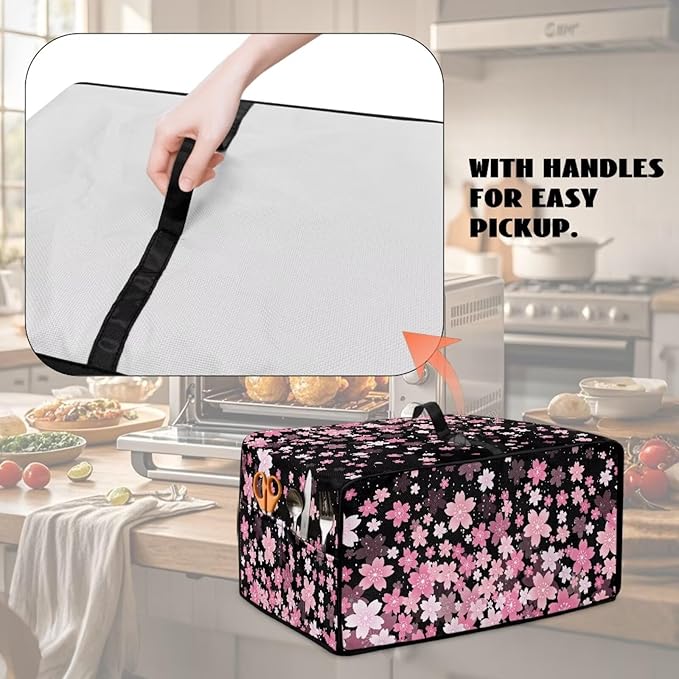 Waterproof Toaster Oven Cover Cherry Blossom Print Dust-Proof Microwave Oven Grill Cover Protector with Top Handle Easy to Clean Decor Accessories for Kitchen, L