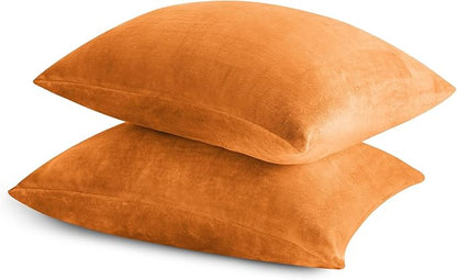 BEDELITE Flannel Pillow Cases Queen Size Set of 2, Super Soft Fleece Pillowcases with Zipper for Bedroom, Sofa, Luxury Cozy Fuzzy Velvet Pillow Shams for All Seasons(20x30 Inches,Burnt Orange)