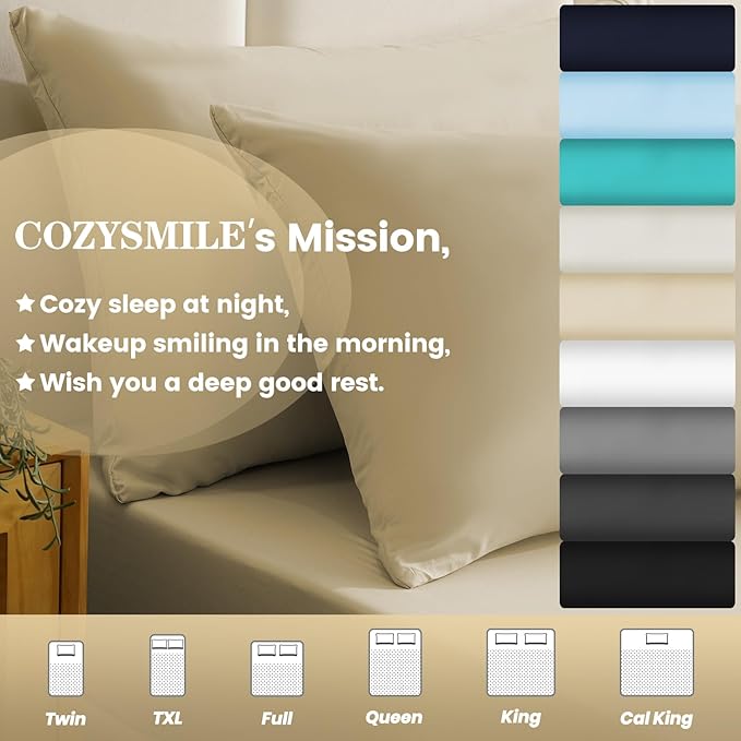 Lightweight Soft California King Sheet Set - Luxury 4 Piece Breathable Cooling Sheets, 16" Deep Pocket Easy Care Wrinkle Free Bedding Sheet and Pillowcase Set Cal King Size, Beige