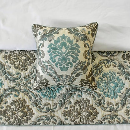 The HomeCentric King/Queen/Twin Blue Decorative CA King 86"x18" Bed Runner with 2 Pillow Cover, Damask Bed Scarf on Jacquard Fabric - Royal Elegance