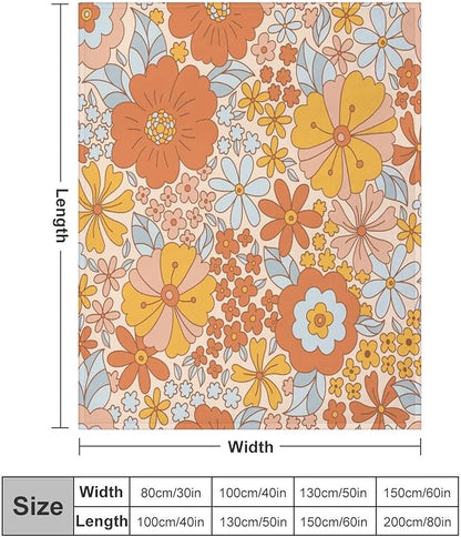 Retro 70s Floral Blanket, Hippie Summer Groovy Flower Power Flower Boho Print Throw Blanket for Couch Sofa Couch Chair 40"x50"
