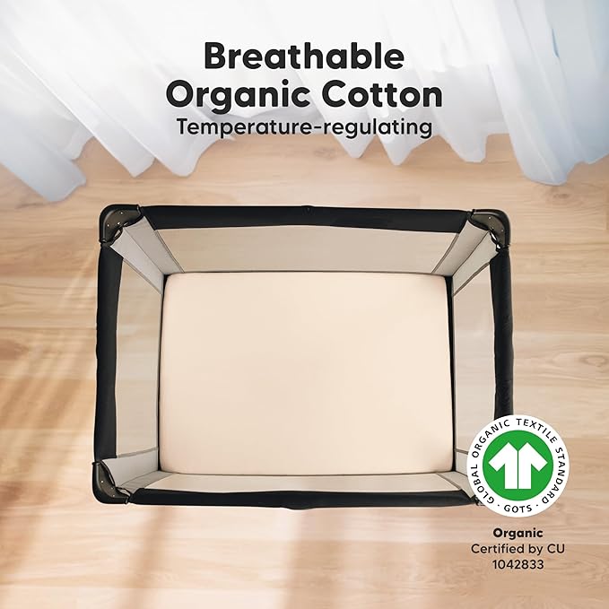 2-Pack Mini Crib Sheets Fitted - 38x26 Pack N Play Sheets for Pack and Play Mattress, Organic Cotton, Soft & Breathable Playard Bedding, Neutral Mini Toddler Bed Cover for Boys, Girls (Cameo)