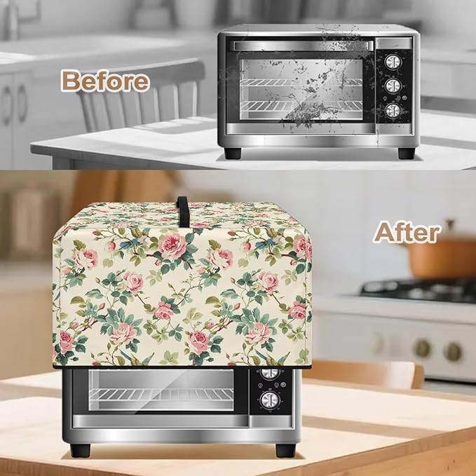 Microwave Cover, Rose Microwave Dust Cover Waterproof Microwaves Oven Covers Microwaves Accessories Decorative Kitchen Appliance Cover for Air Fryer Toaster