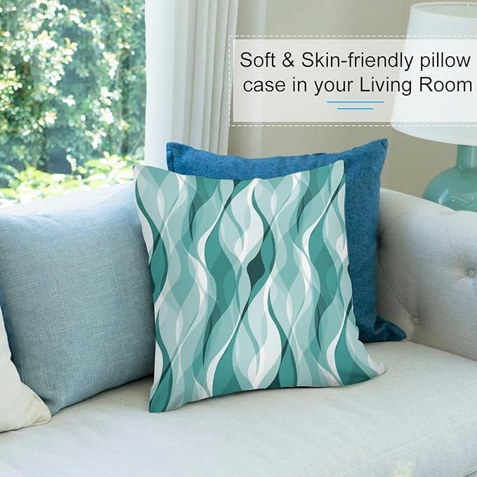 Teal Throw Pillow Covers Abstract Turquoise and Grey Striped Decorations for Bedroom Living Room Farmhouse Sofa Pillows Bed Couch 22x22 Inch