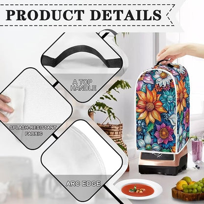 Bright Blossoms Dust Cover Set Washable Coffee Maker Appliance Blender Covers Boho Mandala Floral Bread Maker Toaster Protection Kitchen Accessories