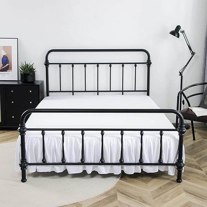 Bed Skirt Ruffled Bed Skirt with Split Corners, 18 Inch Drop Dust Ruffle Bed Skirts with Platform, White, Full Size