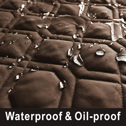 100% Waterproof Dog Bed Cover 102x82 in Reversible Reusable Camping Mat for Kids/Pet/Dog/Cat Washable Geometric Embroidery Blanket Patchwork Brown+Beige