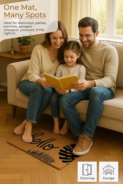 Coir Door Mats 17" X 30", Non-Slip Sturdy, PVC Backed Heavy Duty, Easy to Clean, Ideal for Door Entrance, Patio, Porch, Backyard, Garages, Hello - Black Leaves