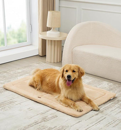 MADE 4 PETS Dog Crate Pad Bed for Large Dogs, Washable & Reversible, Anti-Slip Kennel Mat for Cozy Sleeping, Soft Fluffy Dog Bed for Indoor & Outdoor Use, 44"x32", Khaki