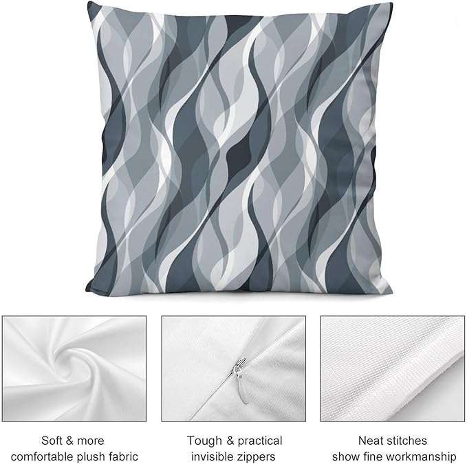 Blue Throw Pillow Covers Modern Abstract Blue and Grey Striped Decorations for Bedroom Living Room Farmhouse Sofa Pillows Bed Couch 22x22 Inch
