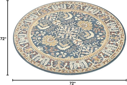 SAFAVIEH Antiquity Collection Area Rug - 6' Round, Dark Blue & Multi, Handmade Traditional Oriental Wool, Ideal for High Traffic Areas in Living Room, Bedroom (AT64B)