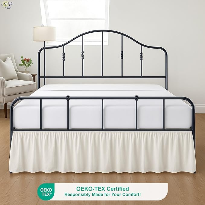 Cottington Lane Ruffled Bed Skirt Full Size with Split Corner, Brushed Microfiber Hotel Quality Ivory Dust Ruffle, 21 Inch Drop Gathered Bedskirt, Soft and Stylish, Shrinkage and Fade Resistant