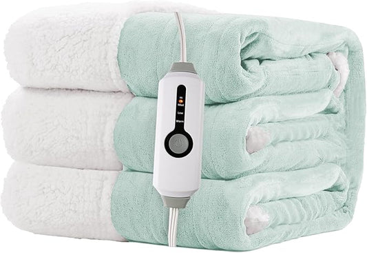 Electric Heated Blanket Full Size 72"x84" - Dual-Sided with Microplush & Sherpa Fabric, 4 Heat Settings & 10 Hours Auto Off, Machine Washable - Onsen Green