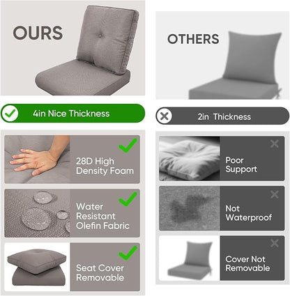 Outdoor Chair Cushions for Patio Furniture - 1 Pack Outside High Back Thick Water-Resistant Cushion 22x24 with Zipper Cover for Wicker Glider Rocking Chairs Loveseat Couch – Grey/Buckle