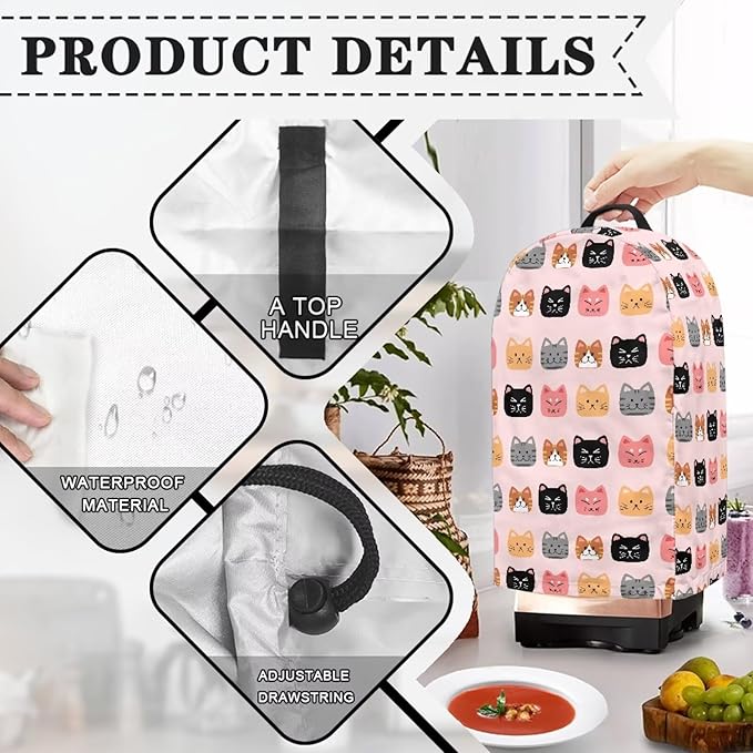 Cute Cats Pattern Blender Dust Cover Stand Mixer or Coffee Maker Appliance Covers with Drawstring, Anti Fingerprint Polyester Dust Proof Stain Resistant Blender Cover for Home Kitchen