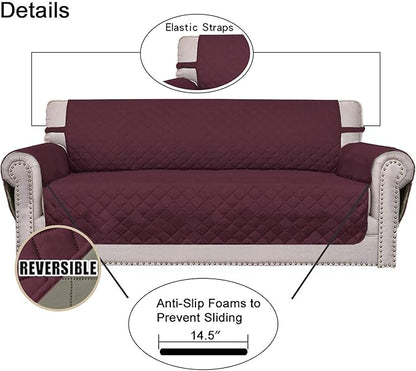 Easy-Going 4 Seater Sofa Slipcover Reversible Sofa Cover Water Resistant Couch Cover with Foam Sticks Elastic Straps Furniture Protector for Pets Children Dog Cat (XX-Large, Wine/Beige)