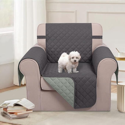 U-NICE HOME Recliner Chair Covers Reversible Chair Cover Pet Covers for Dogs with Elastic Straps Water Resistant Diamond Quilted (23''Recliner Small, Dark Grey/Light Grey)