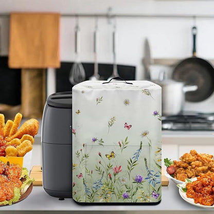 Air Fryer Cover Kitchen Appliance Cover Stain Resistant Washable Protective Cover Electric Appliance Cover with Front Pocket and Top Handle, Green Floral