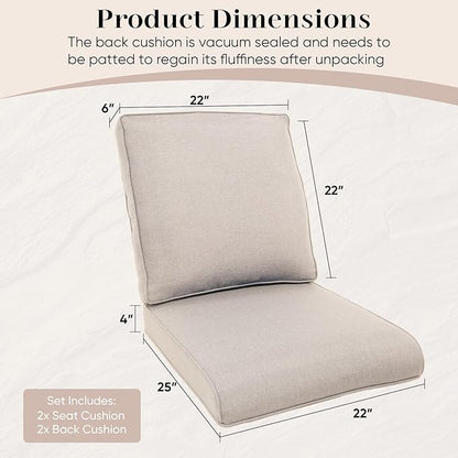Outdoor Chair Cushions- 22 X 25 Inch High Density Sponge Patio Cushions Deep Seat Patio Furniture Cushions for Chair Sofa Couch-Beige/4 Piece