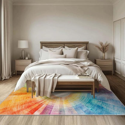 6x9 Colorful Area Rug Boho Sun Purple Red Orange Yellow Blue Green Rug Non Slip Low Pile Large Carpet for Home Kitchen Living Room Bedroom Dining Room Office