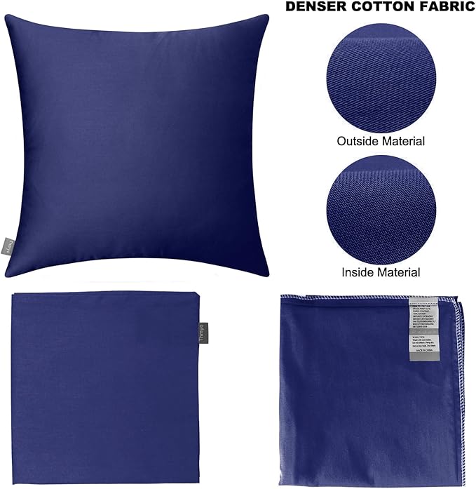 Thmyo 4-Pack 100% Cotton Comfortable Solid Decorative Throw Pillow Case, Square Cushion Cover Pillowcase Sublimation Blank Pillow Covers DIY Throw Pillowcase for Couch(16x16inch/40x40cm,Dark Blue)