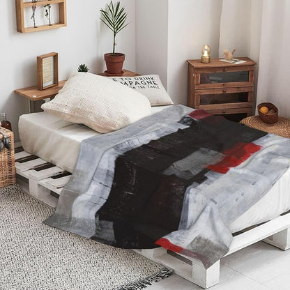LOKMU Throw Blanket, Red Grey Abstract Art Painting Ultra-Soft Cozy Flannel Blankets, Fuzzy Plush Lightweight Modern Blanket for Couch Sofa Bedding Home Decor, 60" L x 50" W