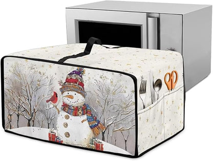 Christmas Air Fryer Toaster Oven Dust Cover Dustproof Convection Oven Cover with Pockets for Small Kitchen Appliances, S, 14.5 x 18.5 x 9 Inches, Snowman Cardinal Bird Tree Star White