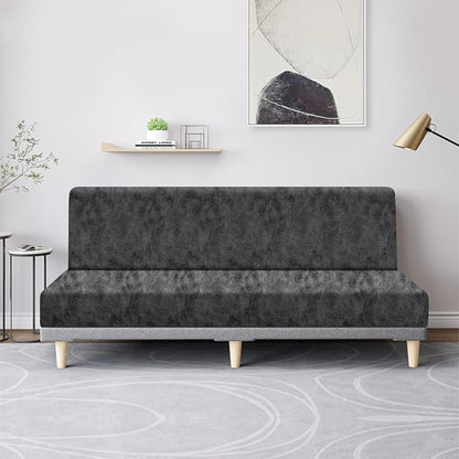 molasofa Leather Like Stretch Futon Slipcover Armless Futon Bed Sofa Cover Furniture Protector with Elastic Bottom, Soft and Washable Futon Cover for Sofa Bed Stay in Place（Larger，Light Grey）