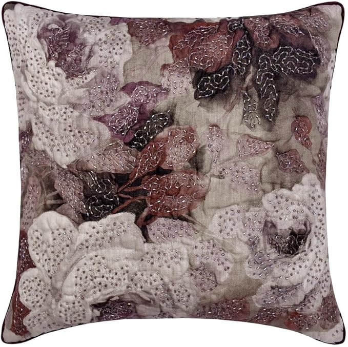 The HomeCentric King/Queen/Twin Purple Decorative Twin 53"x18" Bed Runner Without Pillow Cover, Floral, Roses, Bead Embroidery & Handmade Bed Scarf on Jacquard Fabric - Wood Rose