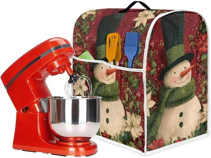 Christmas Mixer Cover Compatible for 4.5-5 Quart Kitchen Mixer Snowman Kitchen Appliance Dust Cover with Top Handle and Accessories Pocket Christmas Decoration