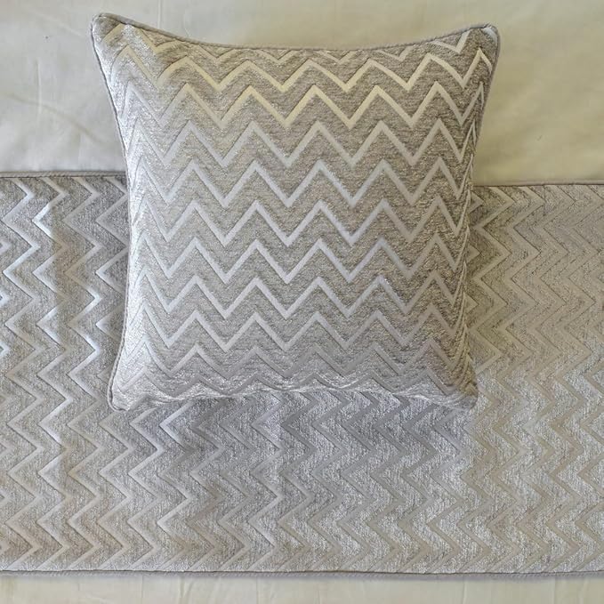 The HomeCentric King/Queen/Twin Silver Decorative Twin 53"x18" Bed Runner with One Pillow Cover, Chevron Bed Scarf on Jacquard Fabric - Silver Gleam Chevron