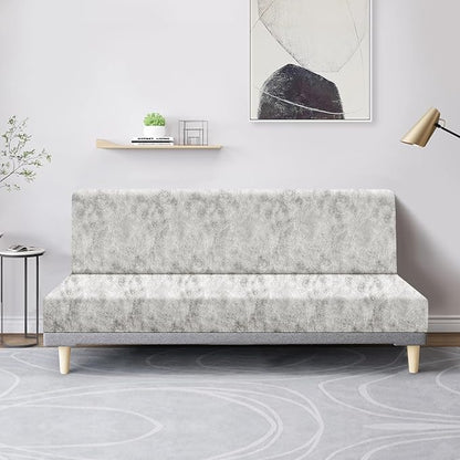 molasofa Leather Like Stretch Futon Slipcover Armless Futon Bed Sofa Cover Furniture Protector with Elastic Bottom, Soft and Washable Futon Cover for Sofa Bed Stay in Place（Medium，Beige）