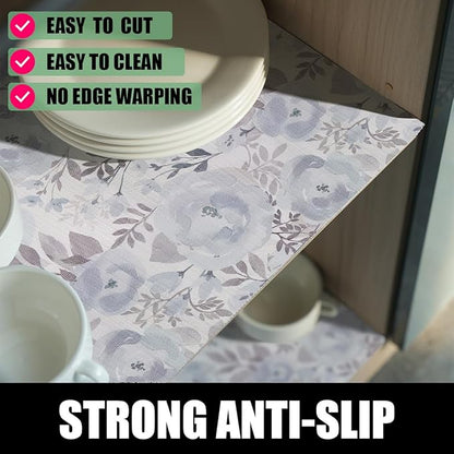 Blue Peony Shelf and Drawer Liner for Kitchen,Non-Adhesive and Strong Non-Slip Floral Cabinet Drawer Liners for Kitchen Shelf, Waterproof Cupboard Liners,Easy to Clean,12IN x 10FT