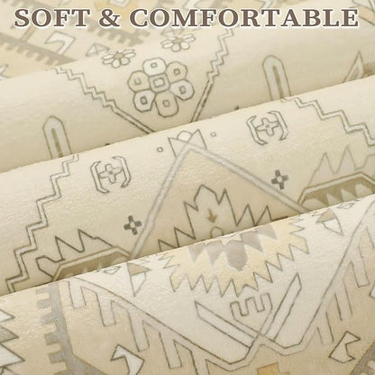 SERISSA Washable Rugs 8x10 Area Rugs, Large Non-Slip Boho Living Room Rug, Ultra Soft Vintage Beige Print Distressed Farmhouse Carpet for Dining Room Bedroom Dorm Office Home Decor