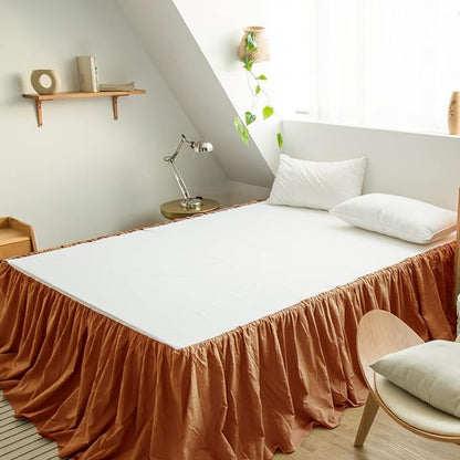 BISELINA French Linen Bed Skirt with Pleated Frills 14-Inch Tailored Drop Natural Flax Cotton Blend Dust Ruffle Soft Cozy Farmhouse Bedding (14" Full, Ruffle Rust)