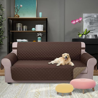 U-NICE HOME Large Sofa Cover Reversible Couch Cover for Dogs with Elastic Straps Water Resistant Furniture Protector for Pets Couch Cover for 3 Cushion Couch (Oversized Sofa, Chocolate/Taupe)