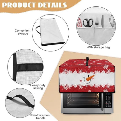 Christmas Countertop Convection Oven Cover Dust Protection Air Fryer Toaster Oven Covers for Home Kitchen Decorations 18.5 x 22.5 x 13 Inches, L, Snowman Face Snowflake Red White