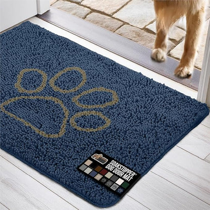 GORILLA GRIP SOAKSTOPPER Dog Door Mat, 30x20 Machine Washable Rug Absorbent Doormat Captures Moisture Mud Dirt, Quick Dry Soft Chenille Entryway Rugs Indoor Entrance Mats for Dog Paws, Navy
