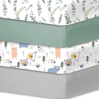 Bimocosy Crib Sheets 4 Pack, Baby Crib Sheets Fitted for Boys and Girls Breathable & Snug Fit, Soft Toddler Bed Sheets for Standard Crib Mattress Nursery Daycare Essentials, Bear Cub