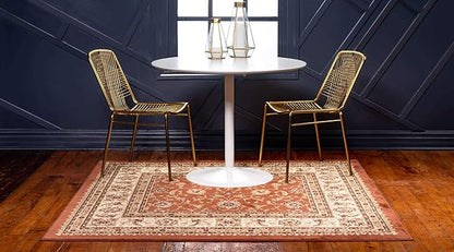 Unique Loom Voyage Collection Traditional Oriental Classic Intricate Design Area Rug (6' 0 x 6' 0 Square, Terracotta/Ivory)
