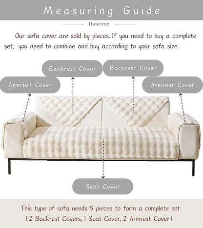 Faux Fur Couch Cover Fuzzy Soft Plush Thick Bubble Sofa Cover Luxury Sectional Couch Covers Luxury Anti-Slip Sofa Slipcover Washable Furniture Protector (Ivory,28"x82")