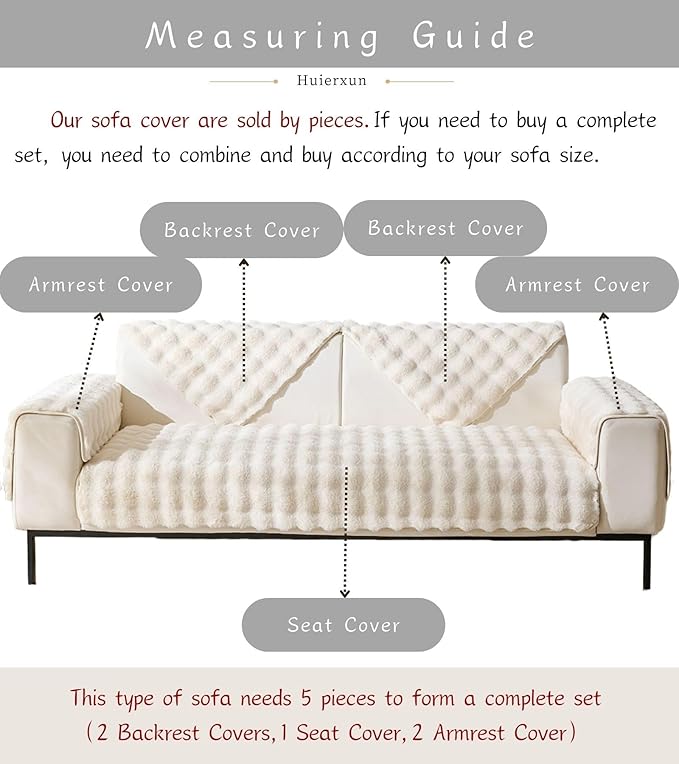 Faux Fur Couch Cover Fuzzy Soft Plush Thick Bubble Sofa Cover Luxury Sectional Couch Covers Luxury Anti-Slip Sofa Slipcover Washable Furniture Protector (Ivory,28"x47")