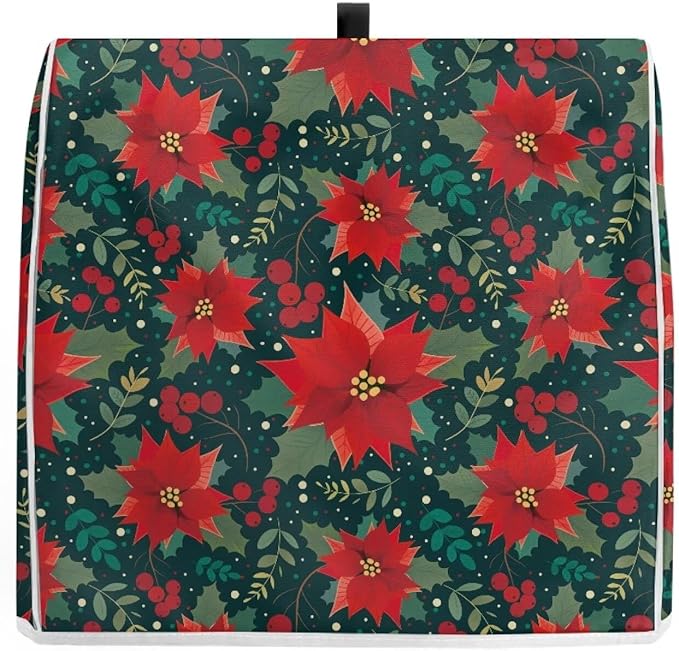 Christmas Stand Mixer Cover Dust Protective Poinsettia Stand Mixer Covers For Kitchen Aid 6-8 Quart Mixers Dustproof Cloth Cover for Small Appliance Protector Christmas Decoration
