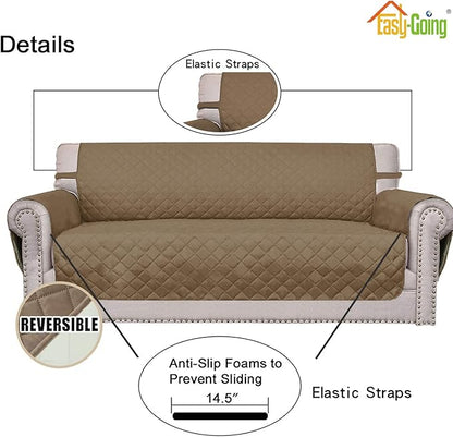Easy-Going Reversible Couch Cover for 3 Cushion Couch Sofa Cover for Dogs Water Resistant Furniture Protector Cover with Foam Sticks Elastic Straps for Pet Cat (Sofa, Camel/Ivory)