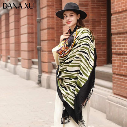 DANA XU 100% Merino Wool Extra Large Pashmina Blanket Travel Scarf Cashmere Wrap for Women Fall Winter Oversize Shawl Floral
