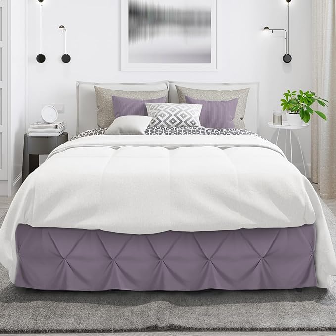 Nestl Grayish Purple Bed Skirt King Size, Pinch Pleat King Bed Skirt, 14" Inch Drop King Bedskirt, Hotel Quality Purple Bed Skirts, Microfiber Bedskirt for King Bed, Grayish Purple King Bed Skirt