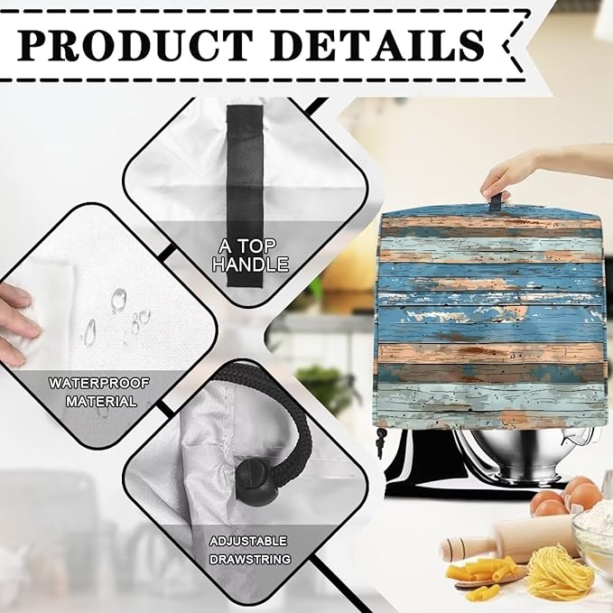 Stand Mixer Covers Protector Kitchen Aid Mixer Cover Wood Design Appliance Dust Covers with Top Handle Front Pocket Universal Fit Tilt Head and Bowl Lift Models