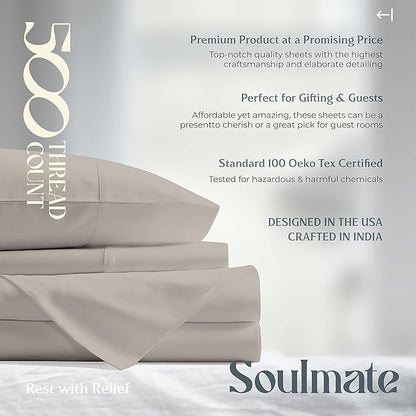 Mayfair Linen 500 Thread Count California King Cotton Sheets - 4 PC Cal King Size Bed Sheet Set Cotton (Taupe), Soft, Cooling, Sateen 16" Deep Pocket Bedsheet for Hot Sleepers (Fits 18" Mattress)