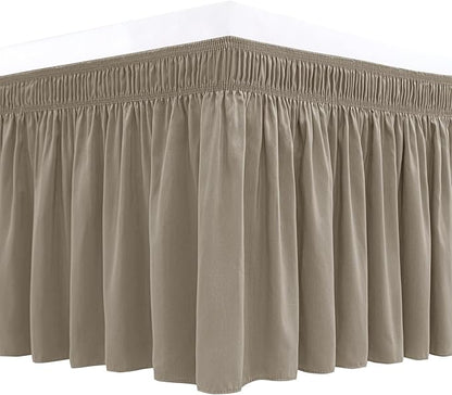 Biscaynebay Wrap Around Bed Skirts for Full & Full XL Beds 15" Drop, Taupe Adjustable Elastic Dust Ruffles Easy Fit Wrinkle & Fade Resistant Silky Luxurious Fabric Machine Washable